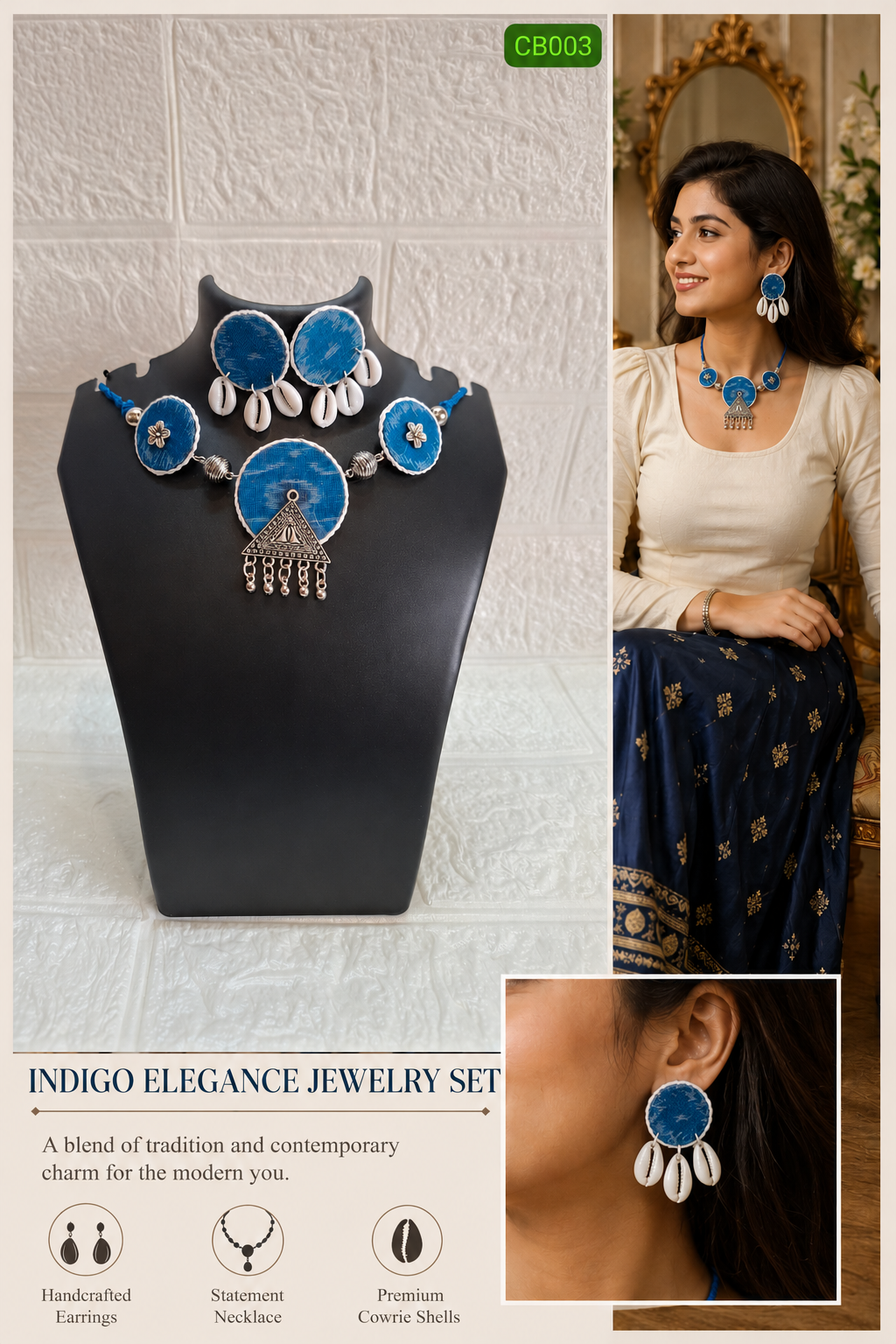 Sky Blue Sambalpuri Fabric Choker Set with Earrings