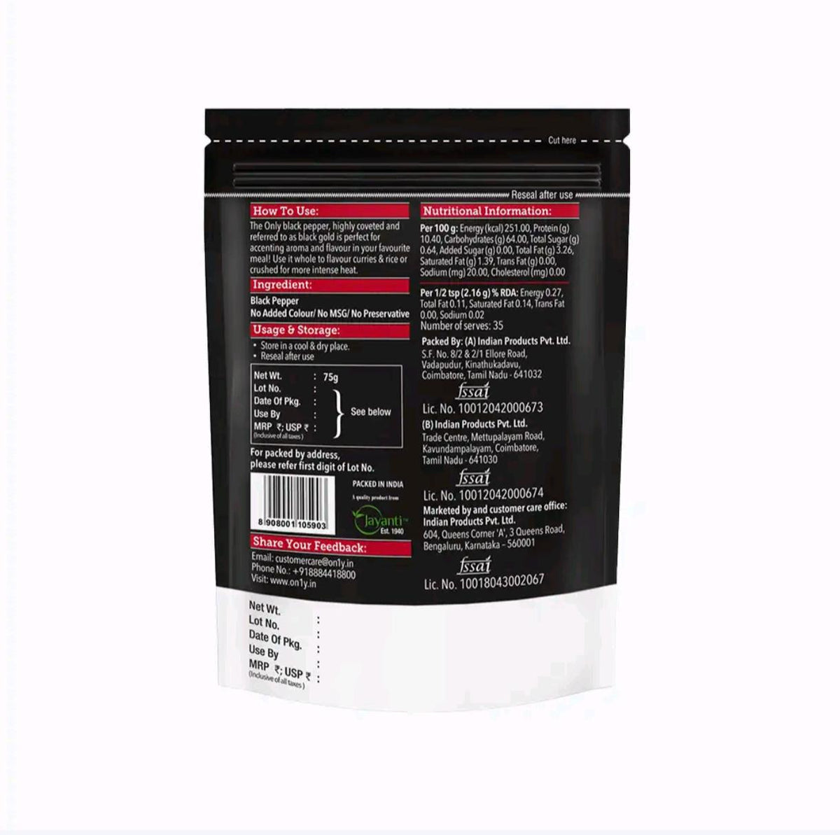 Premium Black Pepper - 75 Grams