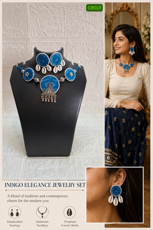 Sky Blue Sambalpuri Fabric Choker Set with Earrings