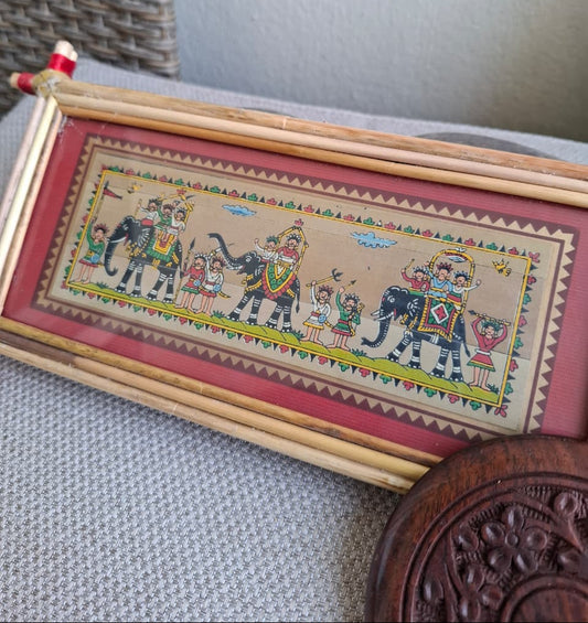 Elephant Palm-Leaf Pattachitra Frame