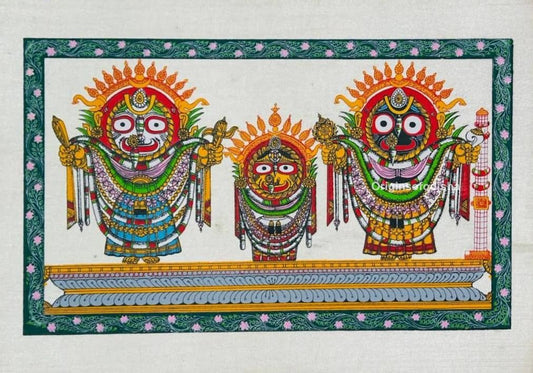 Tini Thakura (Three Deity) Suna Besa – Tusser Painting - Without Frame