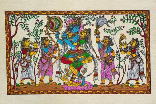Krishna Leela Tusser Painting - Without Frame