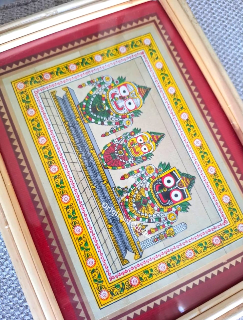 Tini Thakura Palm-Leaf Pattachitra Frame (Jagannath, Balabhadra, Subhadra)