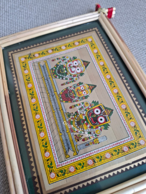 Tini Thakura Palm-Leaf Pattachitra Frame (Jagannath, Balabhadra, Subhadra)