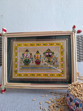 Tini Thakura Palm-Leaf Pattachitra Frame (Jagannath, Balabhadra, Subhadra)