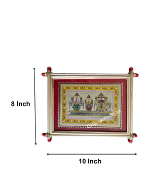 Tini Thakura Palm-Leaf Pattachitra Frame (Jagannath, Balabhadra, Subhadra)